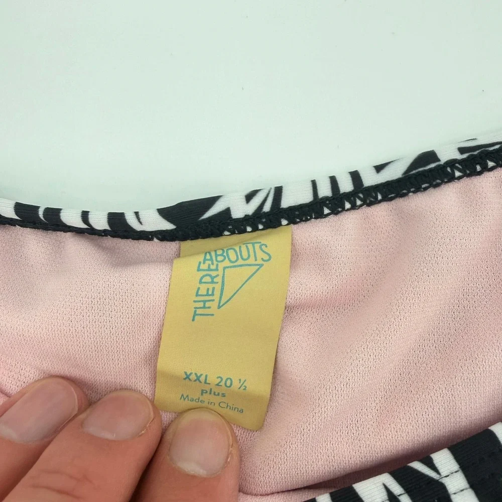Thereabouts Girls Plus Size XXL Bikini Swim Bottoms Black White Palm Leaf